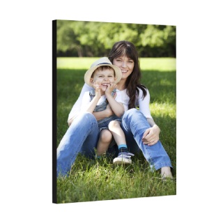 Durable mounted photo print with full-bleed mother and son portrait
