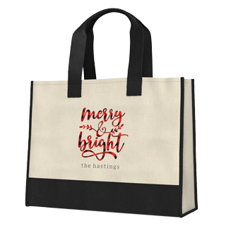 Personalized Premium Tote: A customized canvas gift with black handles and a holiday-themed design.