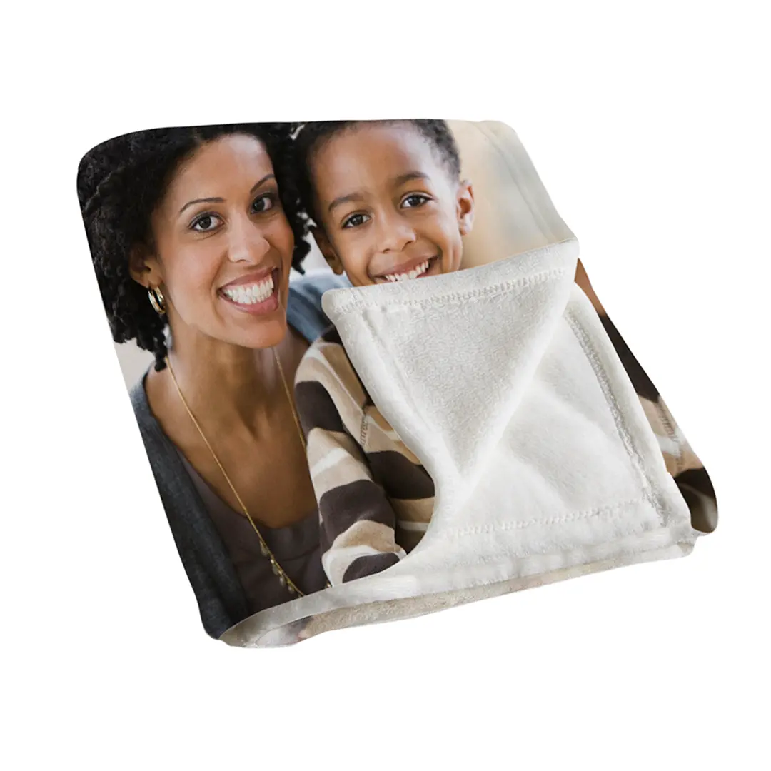 Custom Sherpa photo blanket with a printed family portrait