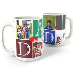 White Photo Mug, 15oz with Heart Blocks Dad design