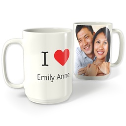 White Photo Mug, 15oz with I Heart design