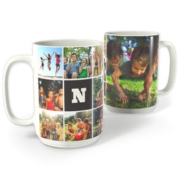 White Photo Mug, 15oz with Monogram Black design