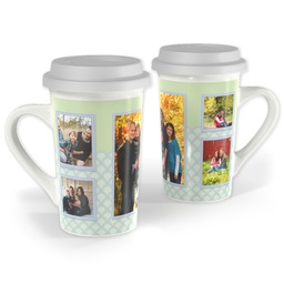 Premium Grande Photo Mug with Lid, 16oz with Blue Green Scallops design