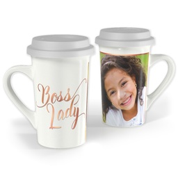 Premium Grande Photo Mug with Lid, 16oz with Boss Lady design