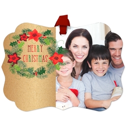 Personalized Metal Ornament - Scalloped with Kraft Wreath design