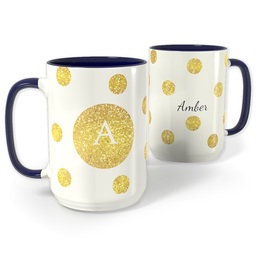 Blue Photo Mug, 15oz with Glowing Gold design