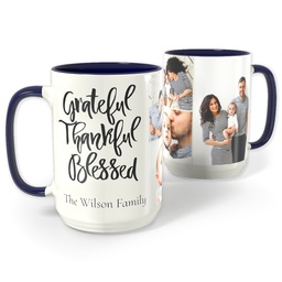 Blue Photo Mug, 15oz with Grateful Thankful Blessed design
