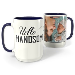 Blue Photo Mug, 15oz with Hello Handsome design