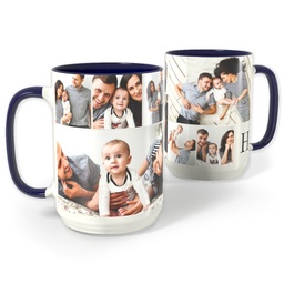 Blue Photo Mug, 15oz with Monogram Collage Seven design