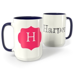 Blue Photo Mug, 15oz with Pink Monogram design