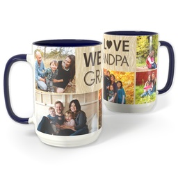Blue Photo Mug, 15oz with Wood Grandpa design