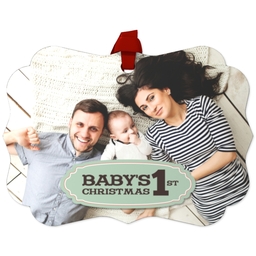 Personalized Metal Ornament - Scalloped with First Christmas design