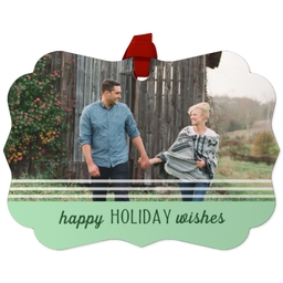 Personalized Metal Ornament - Scalloped with Pinstripe Holiday design