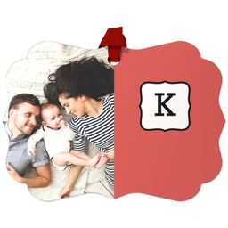 Personalized Metal Ornament - Scalloped with Red Monogram design