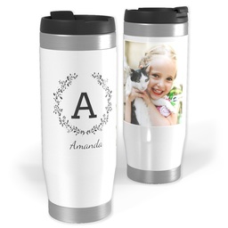 Photo Travel Tumbler with Laurel Monogram design