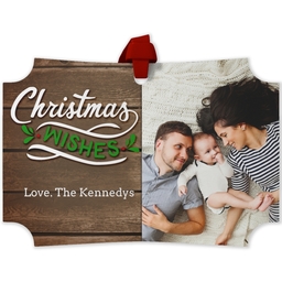 Personalized Metal Ornament - Modern Corners with Rustic Christmas Wishes design