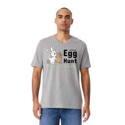 Unisex V-Neck Jersey Tee - Athletic Heather, Size S with Annual Egg Hunt design