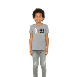 Youth Jersey T-Shirt - Athletic Heather, Size L with Annual Egg Hunt design