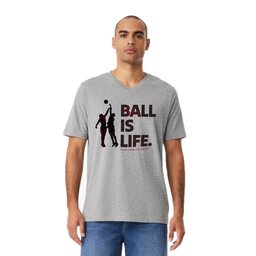 Unisex V-Neck Jersey Tee - Athletic Heather, Size S with Ball Is Life design