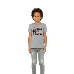 Youth Jersey T-Shirt - Athletic Heather, Size L with Ball Is Life design