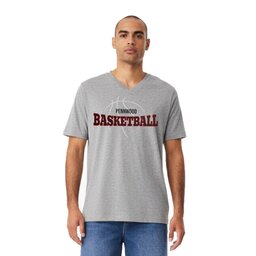 Unisex V-Neck Jersey Tee - Athletic Heather, Size S with Basketball Outline design