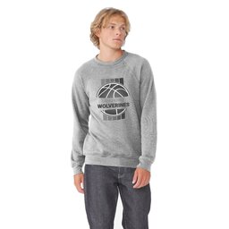 Unisex Sponge Fleece Raglan Sweatshirt - Athletic Heather, Size S with Basketball Stripes design