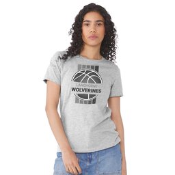 Womens Jersey Short Sleeve Tee - Athletic Heather, Size S with Basketball Stripes design