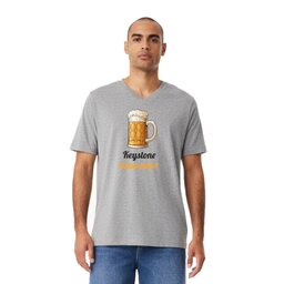 Unisex V-Neck Jersey Tee - Athletic Heather, Size S with Beer Stein design