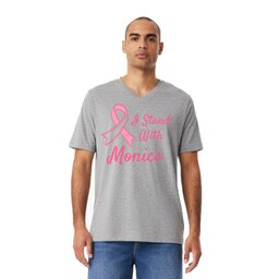 Unisex V-Neck Jersey Tee - Athletic Heather, Size S with Breast Cancer Awareness design