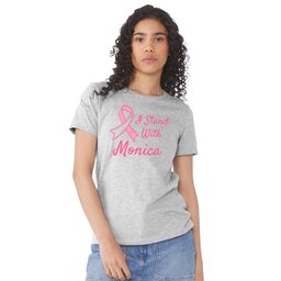 Womens Jersey Short Sleeve Tee - Athletic Heather, Size S with Breast Cancer Awareness design