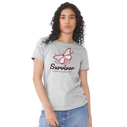 Womens Jersey Short Sleeve Tee - Athletic Heather, Size S with Breast Cancer Survivor design