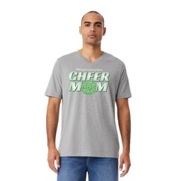 Unisex V-Neck Jersey Tee - Athletic Heather, Size S with Cheer Mom design
