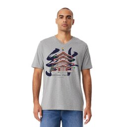 Unisex V-Neck Jersey Tee - Athletic Heather, Size S with Christmas Pagoda design