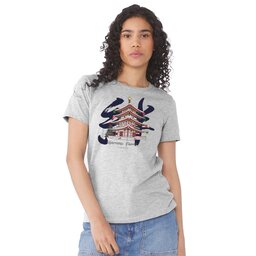 Womens Jersey Short Sleeve Tee - Athletic Heather, Size S with Christmas Pagoda design