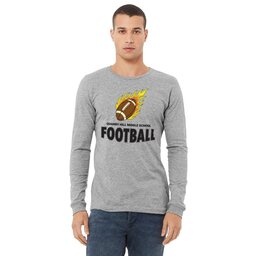 Unisex Long Sleeve Tee - Athletic Heather, Size L with Flaming Football design