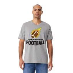 Unisex V-Neck Jersey Tee - Athletic Heather, Size S with Flaming Football design