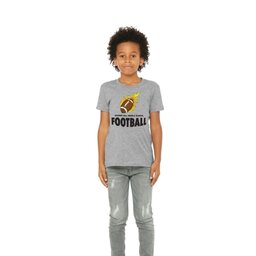 Youth Jersey T-Shirt - Athletic Heather, Size L with Flaming Football design