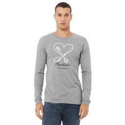 Unisex Long Sleeve Tee - Athletic Heather, Size L with Fork And Spoon design
