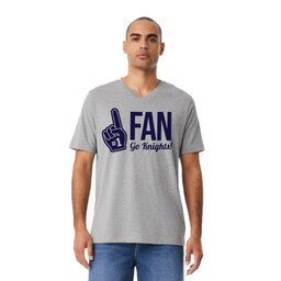 Unisex V-Neck Jersey Tee - Athletic Heather, Size S with Number One Fan design