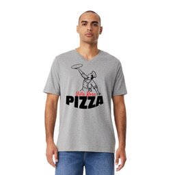 Unisex V-Neck Jersey Tee - Athletic Heather, Size S with Pizza Chef design