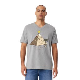 Unisex V-Neck Jersey Tee - Athletic Heather, Size S with Pyramid Christmas design