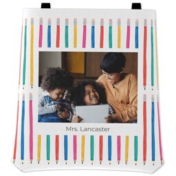 Woven Tapestry Tote with Teacher Pencils design