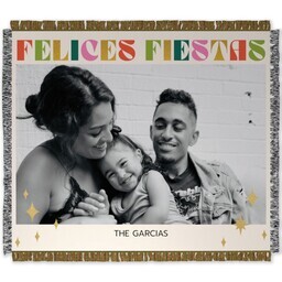 50x60 Photo Woven Throw with Merry Bright & Feliz design