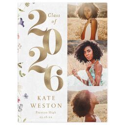 30x40 Mink Fleece Photo Blanket with Golden Floral Graduation Year design