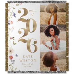 50x60 Photo Woven Throw with Golden Floral Graduation Year design