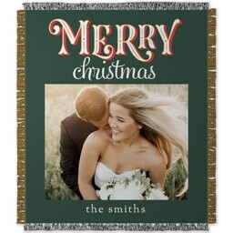 50x60 Photo Woven Throw with Retro Merry Christmas design