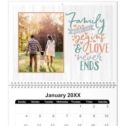 8.5x11, 12 Month Photo Calendar with Forever Family design