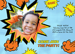 5x7 Greeting Card, Glossy, Blank Envelope with Action Packed Bash design