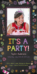 4x8 Greeting Card, Glossy, Blank Envelope with Chalkboard Doodles - Girl design