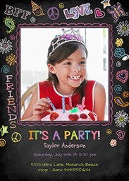 5x7 Greeting Card, Glossy, Blank Envelope with Chalkboard Doodles - Girl design